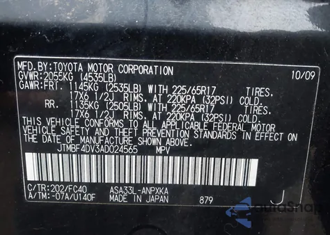 2010 Toyota Rav4 z USA, uszkodzony, nr VIN JTMBF4DV3AD024565